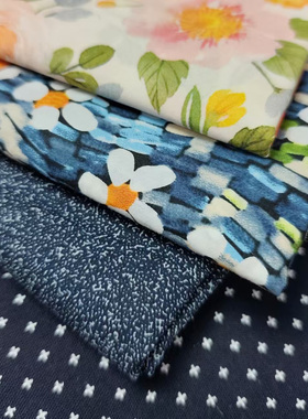 蓝色系 印花衬衫裙子面料 娃衣布料手工DIY面料清仓