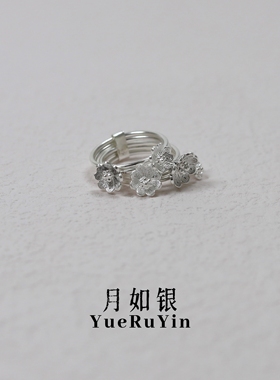 月如银足银999纯手工花丝戒指