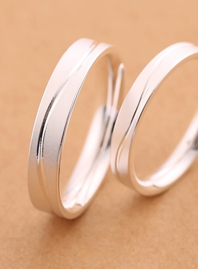 999纯银情侣戒指女士男款一对指环闭口小众设计刻字圣诞元旦礼物