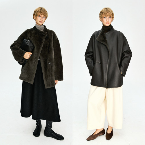 MRS Studios法国进口livarot小美丽奴绵羊皮毛一体两面穿皮草外套 - 图0