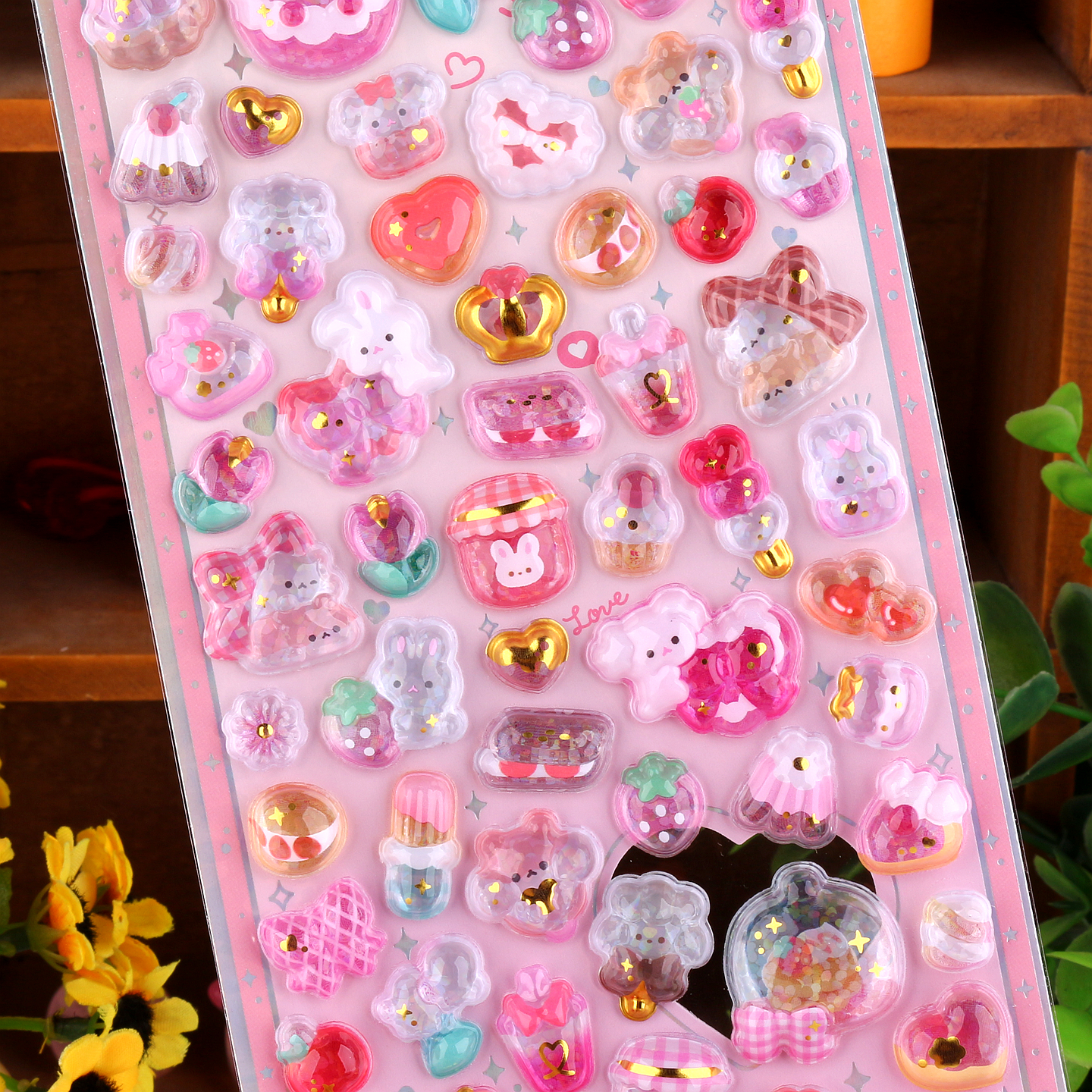 日系炫彩3D立体水晶浮雕贴画sticker可爱卡通动物手机壳装饰贴纸 - 图0