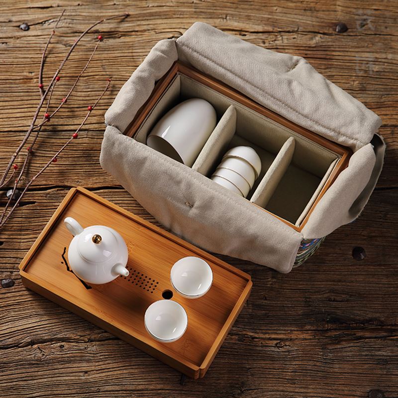 《湖畔居》高档凝脂玉瓷便携旅行茶具套装家用功夫茶具茶杯礼盒 - 图3