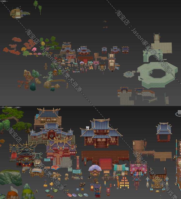 游戏美术素材 三国如龙写实主城场景 3D模型 U3D/Unity3d手游场景 - 图0