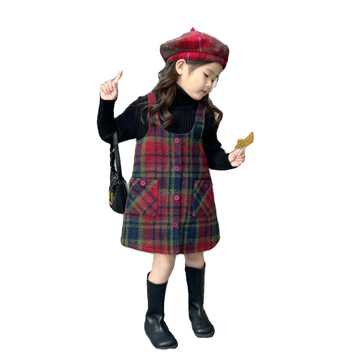 节日童装2025女童秋季格纹毛呢背心裙子女宝宝韩版可爱甜美连衣裙,淘宝优惠券,粉丝福利购,淘宝优惠卷