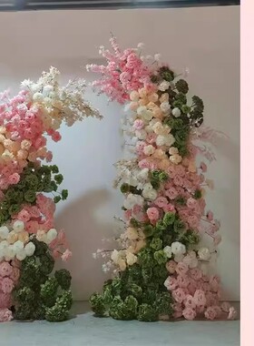 婚庆仿真牛角婚礼氛围玫瑰花拱门