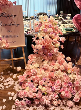 轻奢仿真瀑布桌花生日客厅餐桌