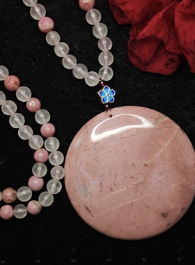 天然蔷薇辉圆牌吊坠毛衣链项链复古气质个性手工饰品默认微瑕疵