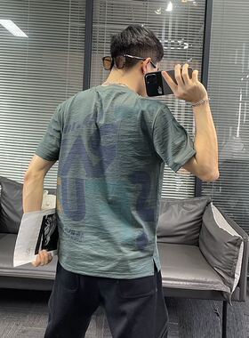 潮牌时尚天丝棉麻短袖t恤男士