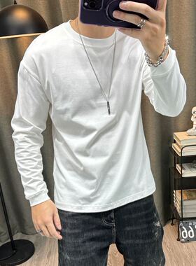 潮牌纯色长袖t恤衫男士纯棉男装