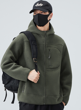 潮牌摇粒绒连帽外套男士秋冬季