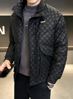 短款印花羽绒袄子痞帅男外套