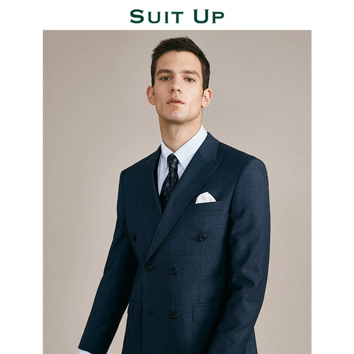 Комплект, классический костюм, мужское синее тонкое платье для отдыха, изысканный стиль