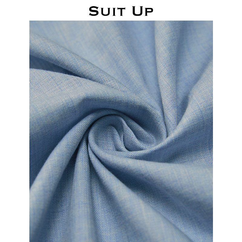 蓝色长袖男商务休闲新郎结婚衬衫 休塔衬衫