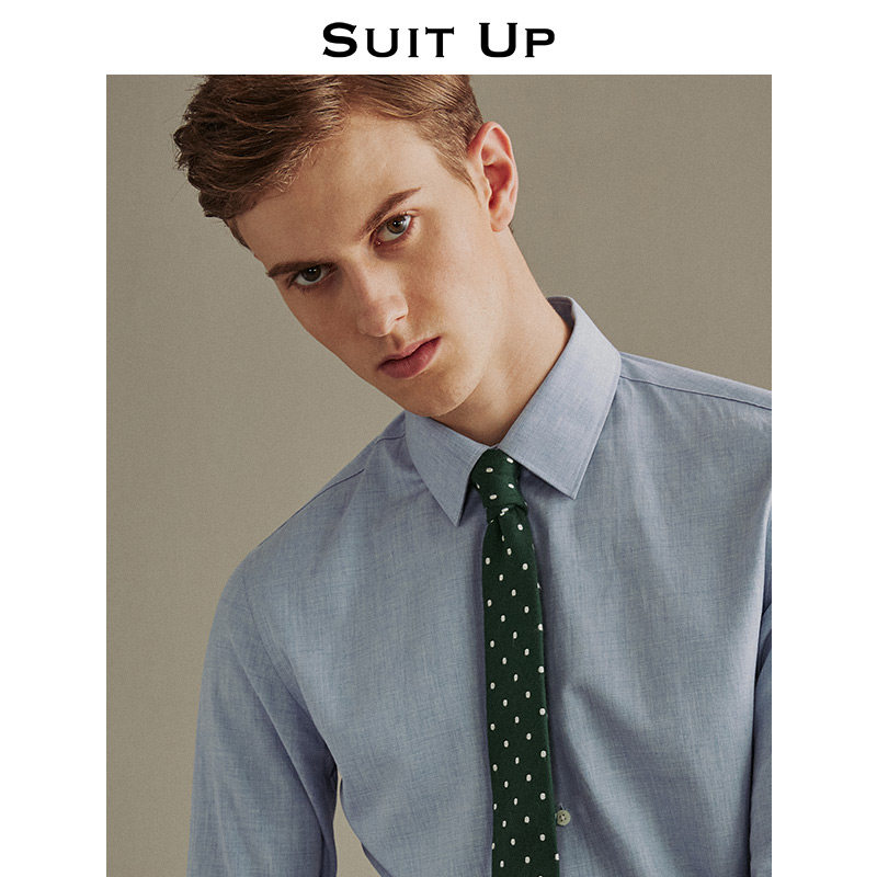 蓝色长袖男商务休闲新郎结婚衬衫 休塔衬衫