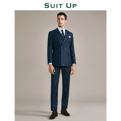 Комплект, классический костюм, мужское синее тонкое платье для отдыха, изысканный стиль