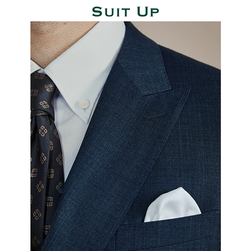 Комплект, классический костюм, мужское синее тонкое платье для отдыха, изысканный стиль