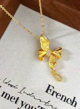金店同款闪亮蝴蝶结水滴项链女款久不掉色时尚高级感流苏锁骨链