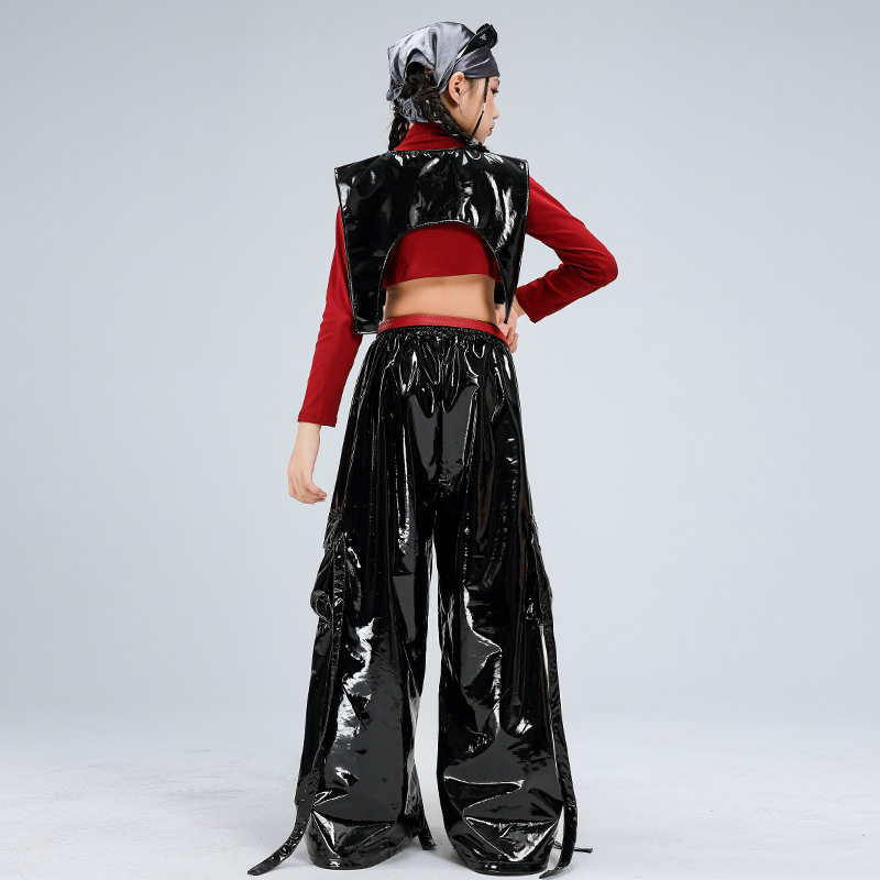 少儿爵士舞服装露脐黑红亮片皮裤套装女童jazz街舞潮服元旦演出服,淘宝优惠券,粉丝福利购,淘宝优惠卷