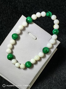 天然保真正品海玉海底玉化贝手链女款6mm圆珠天然孔雀石多宝饰品