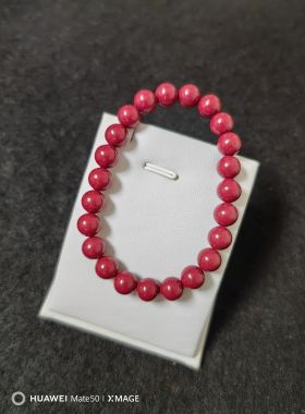 天然保真正品朱砂高含量红晶粉砂单圈手链简约光面8MM圆珠手串女