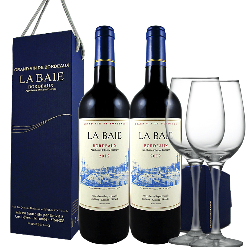 【2支红酒礼盒送酒杯】2012年法国红葡萄酒bordeaux波尔多AOP - 图0
