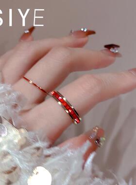 SIYUE钛钢定制不掉色酒红戒指镶嵌女时尚轻奢小众时尚食指戒女