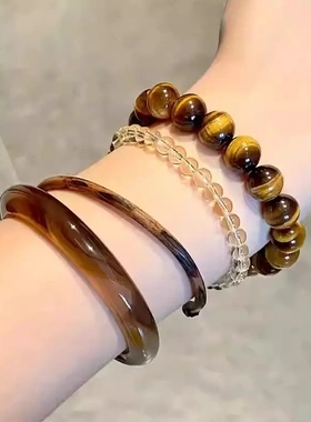 天然虎眼石手串高级轻奢风男女情侣款一线天手链饰品货源