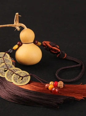 天然葫芦铜五帝钱门对门挂件汽车龙头小葫芦真品铜钱串中国结床头
