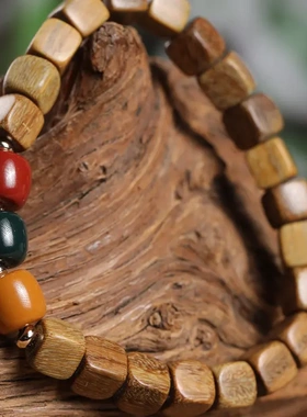 绿檀方块珠阿拉善手串檀香木佛珠手链文玩念珠饰品女文艺单圈手饰