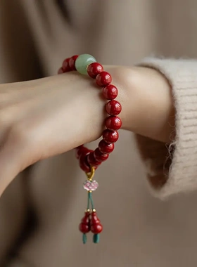 朱砂和田玉平安扣手串祥云葫芦手链属兔礼物2023