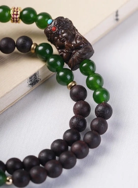 健康平安新中式沉香降真香木质度母手串复古南红玛瑙碧绿玉财富