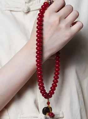 鸿运多福菩提手串男算盘珠双圈手持本命红菩提子佛珠念珠文玩手链