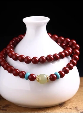 高含量天然朱砂手串女和田玉原矿紫金砂本命年多圈手链中国风饰品