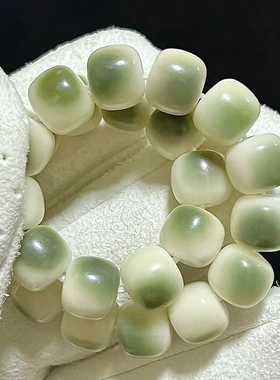 天然花皮海南小白玉菩提手串单圈绕指柔非菩提根佛珠念珠文玩手链