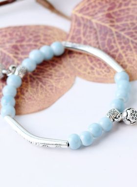 新款国风陶瓷穿珠手链女莲蓬学生DIY弯管手链手串景区纪念品