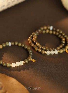 『檀望晴』为晚天然绿檀手链女和田玉纯银手串小众新中式古风礼物