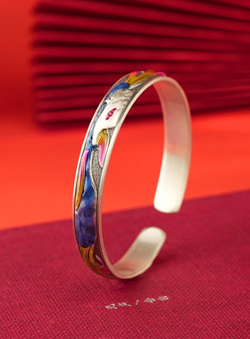 福氏足银999珐琅狐狸镂空吊坠实心手镯戒指送礼