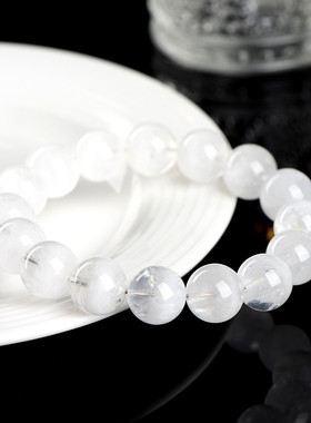 久雅水晶 天然白色幽灵聚宝盆圆珠手链  千层白幽灵手链 直销