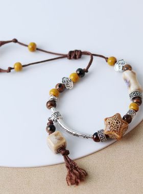 货源小众新中式陶瓷手链骨头瓷珠搭配手串复古手饰国风