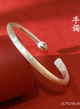 福氏足银999莲花鲤鱼素面对口年年有鱼复古小众手镯生日送礼