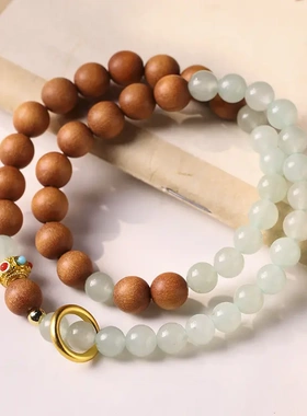 金丝檀/绿檀木DIY念珠创意混搭水晶森系文艺风女双圈手链檀香