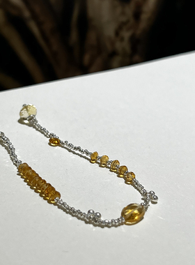 天然黄水晶手链女手工碎银子手串