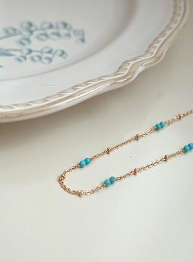 手工原创绿松石项链女轻奢小众设计叠戴锁骨链颈链高级冷淡风