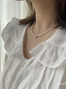 天然迷你珍珠金球项链14k包金