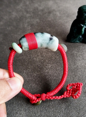 翡翠弯管复古红绳手绳