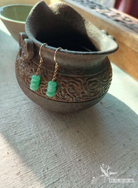 翡翠冰种阳绿包金耳坠