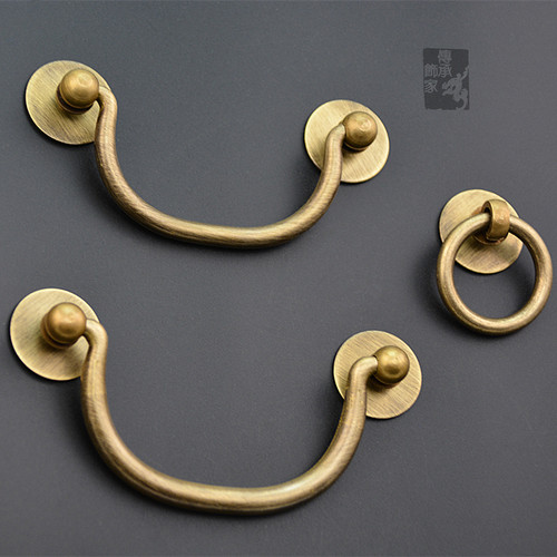 仿古新中式纯铜把手拉扣黄铜拉环书桌铜把手U型抽屉拉手螺丝固定 - 图1