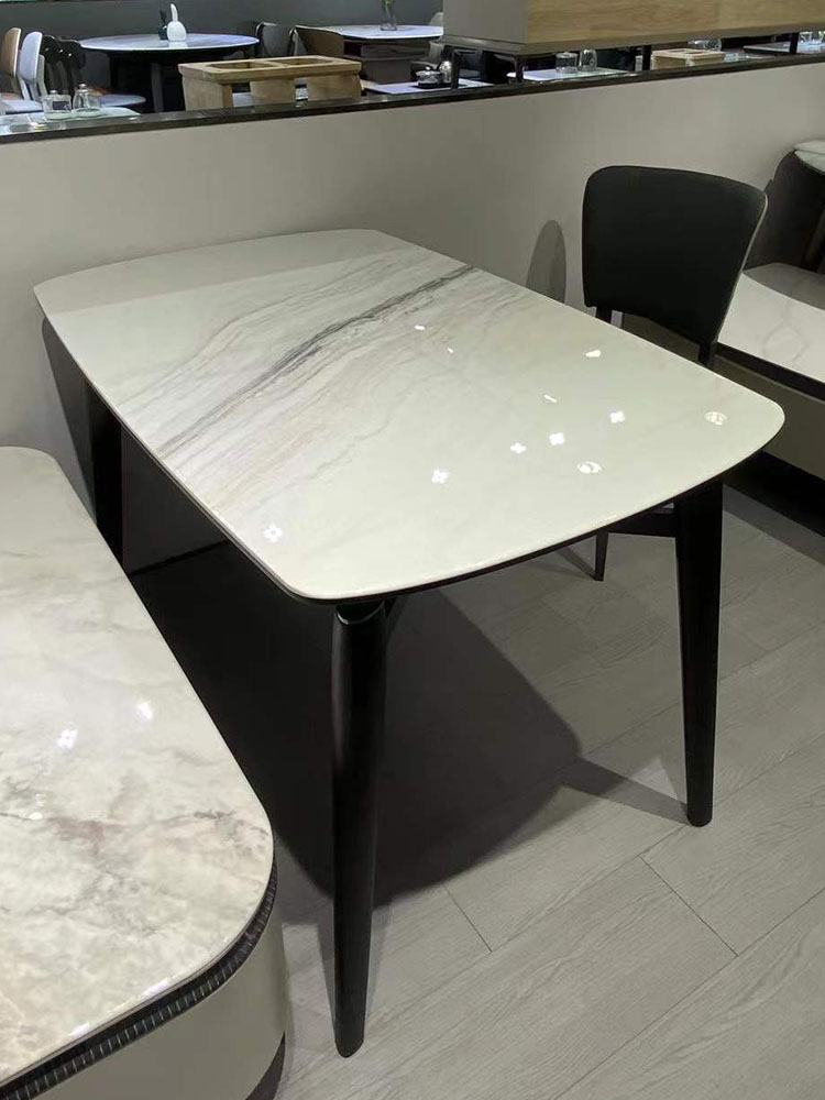 大理石餐桌实木跳台方圆两用小户型可变圆桌长房桌餐椅现代伸缩桌