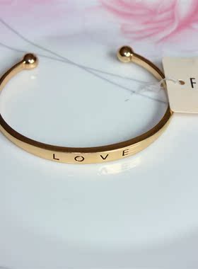 love韩国刻字开口银色手环