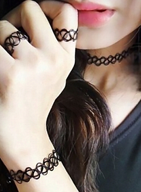 原宿黑色戒指戚薇短项链